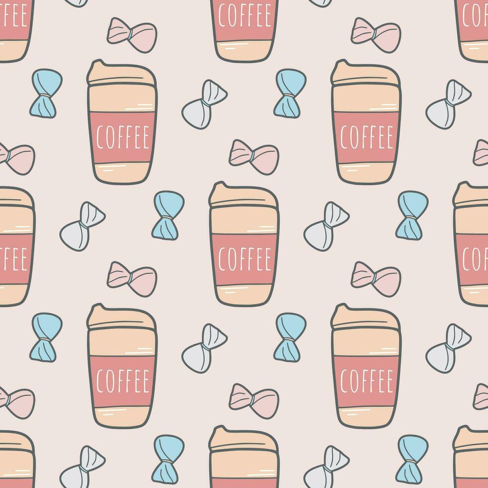 Hand drawn seamless pattern of coffee and candy vector