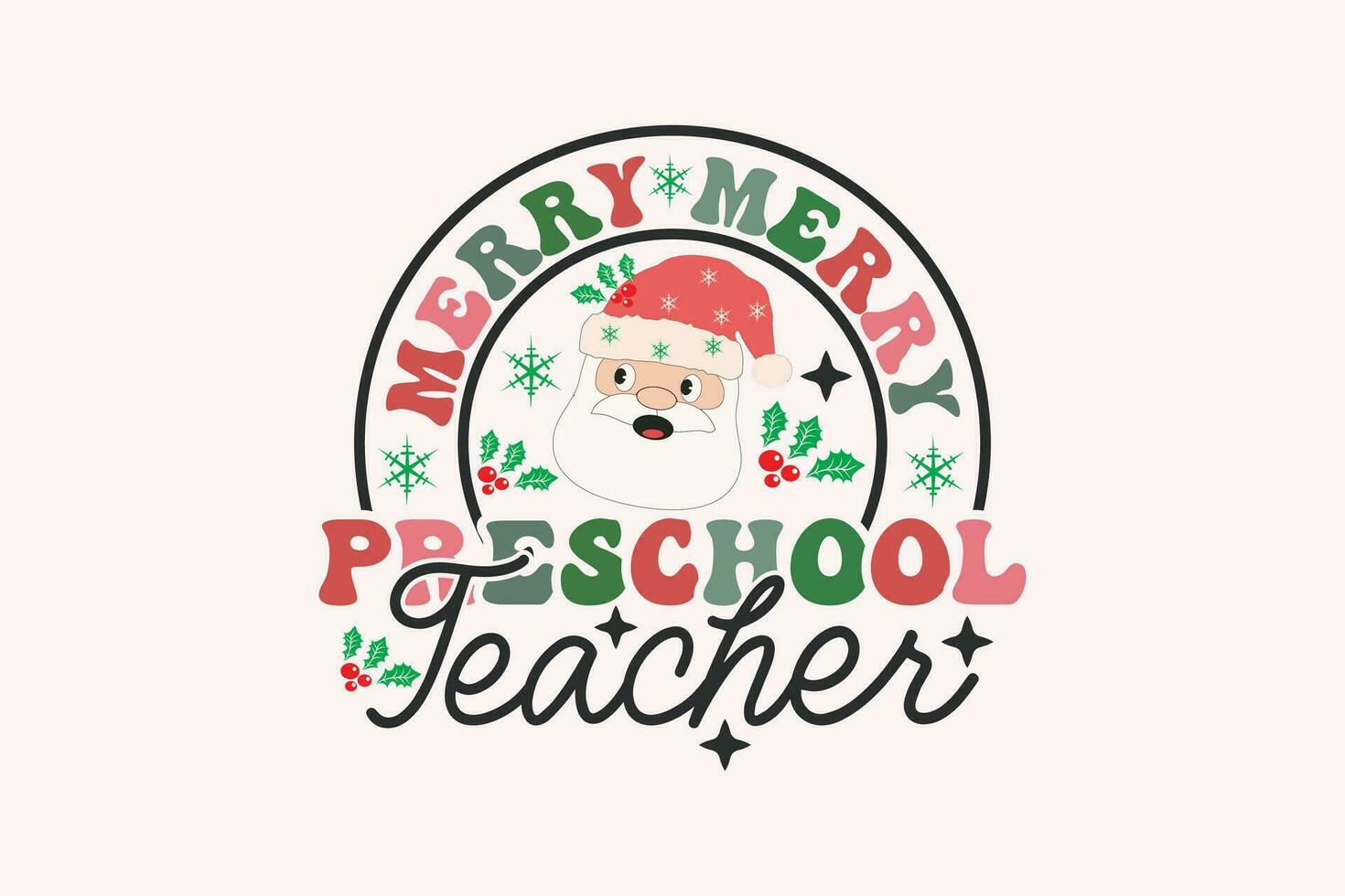 preescolar profesor Navidad retro tipografía camiseta diseño vector