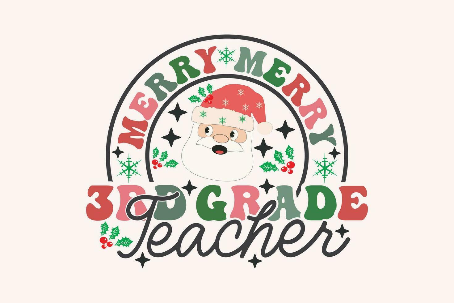 Merry 3rd Grade Teacher Christmas Retro Typography T-shirt design vector