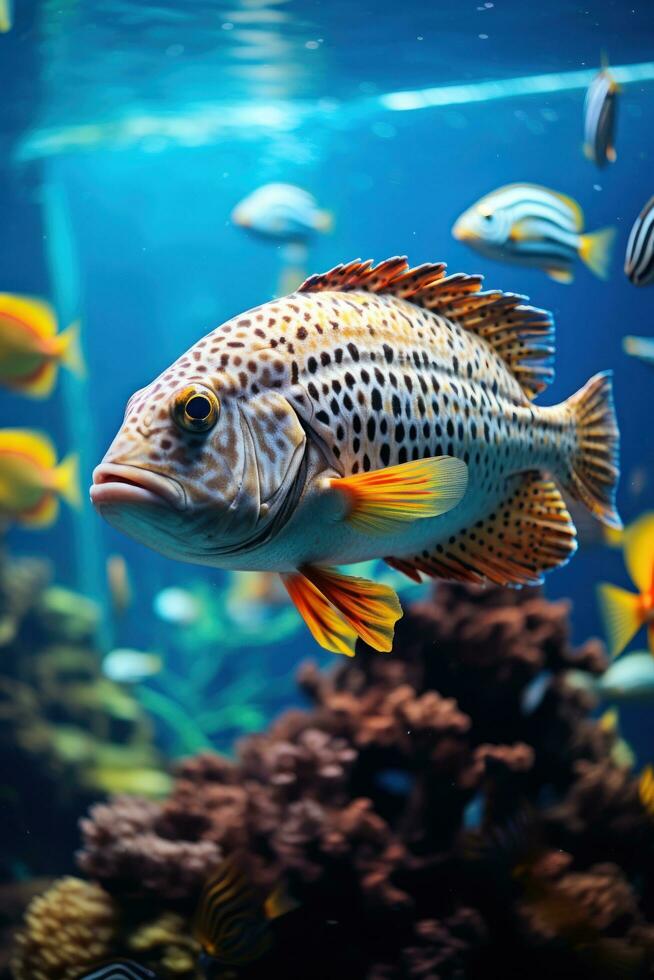 Friendly fish swimming in vibrant aquarium photo