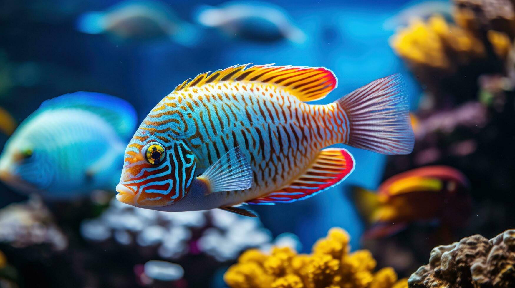 Friendly fish swimming in vibrant aquarium photo