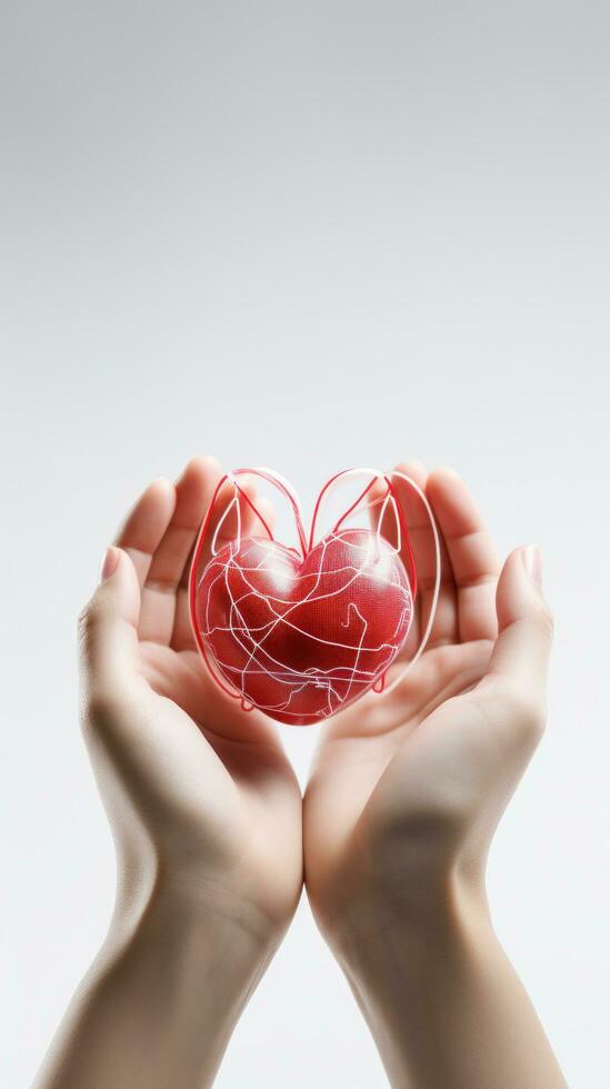 Hand holding heart shape with EKG line photo