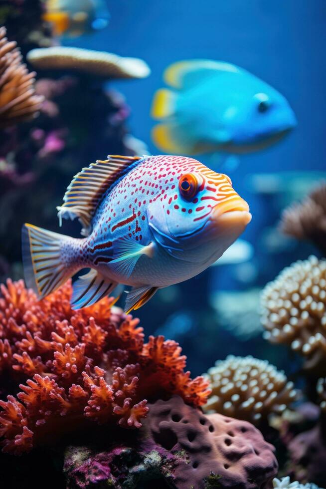 Friendly fish swimming in vibrant aquarium photo