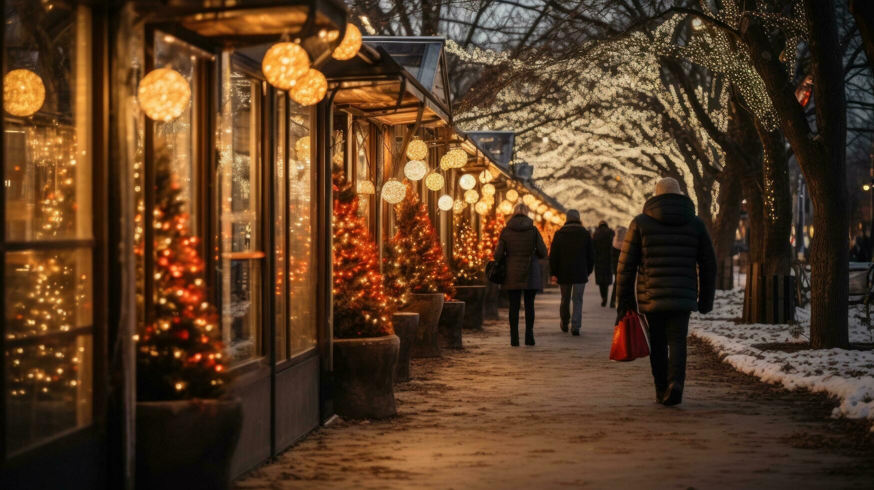 Festive holiday markets and shopping scenes photo