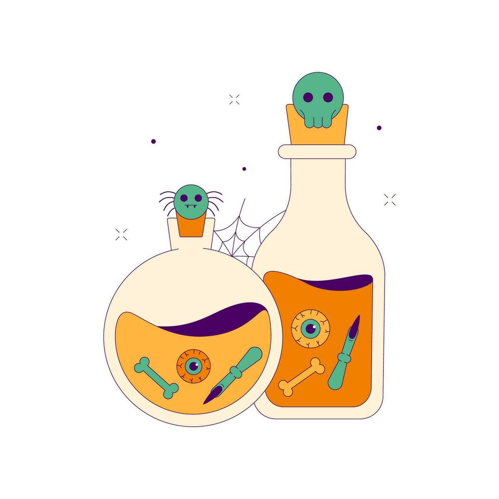 Lined Halloween Poison Bottles, Cartoon Vector