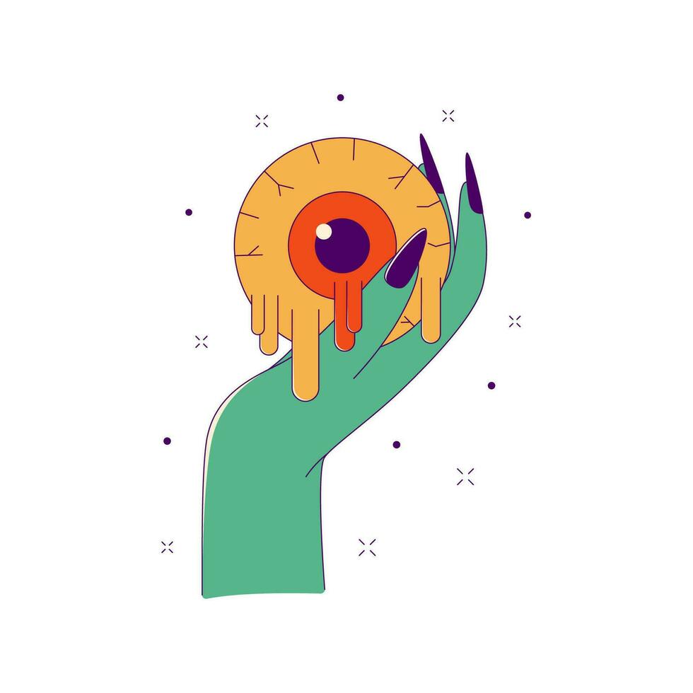 Lined Monster Hand with Eyeball, Cartoon Vector