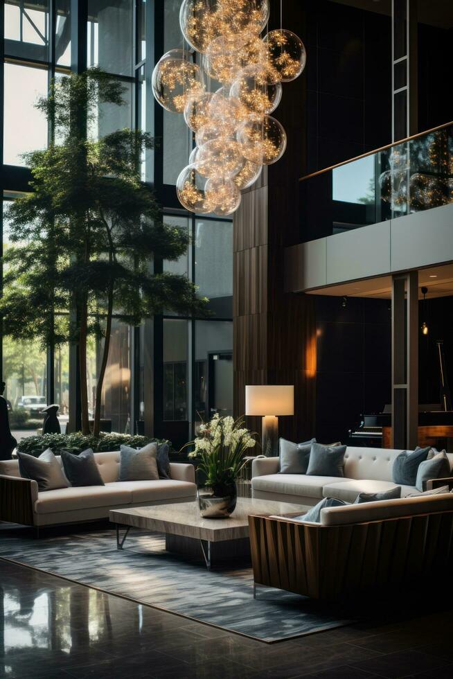 Elegant lobby with chic modern decor photo