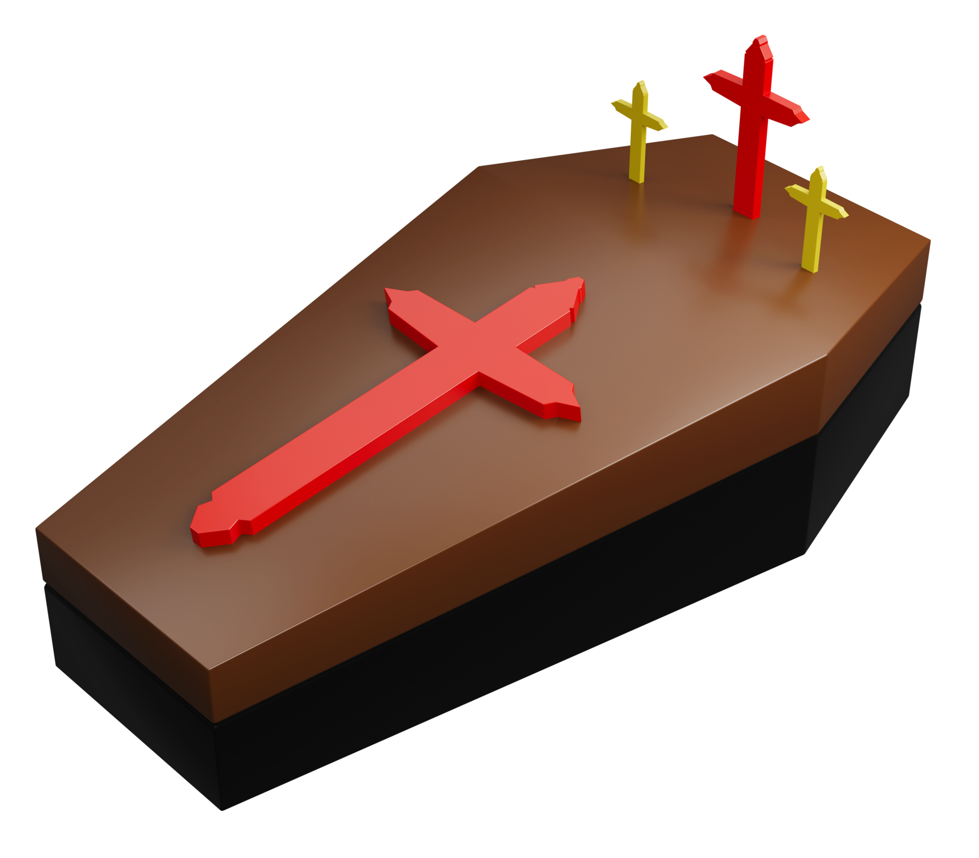 3D rendering of coffin with cross, concept for halloween festival