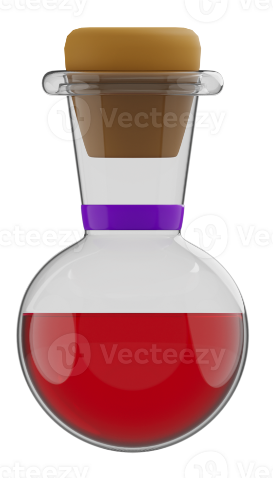 3D rendering of potion, poison in flask, concept for halloween festival, fluid in round bottle flask, Laboratory equipment png