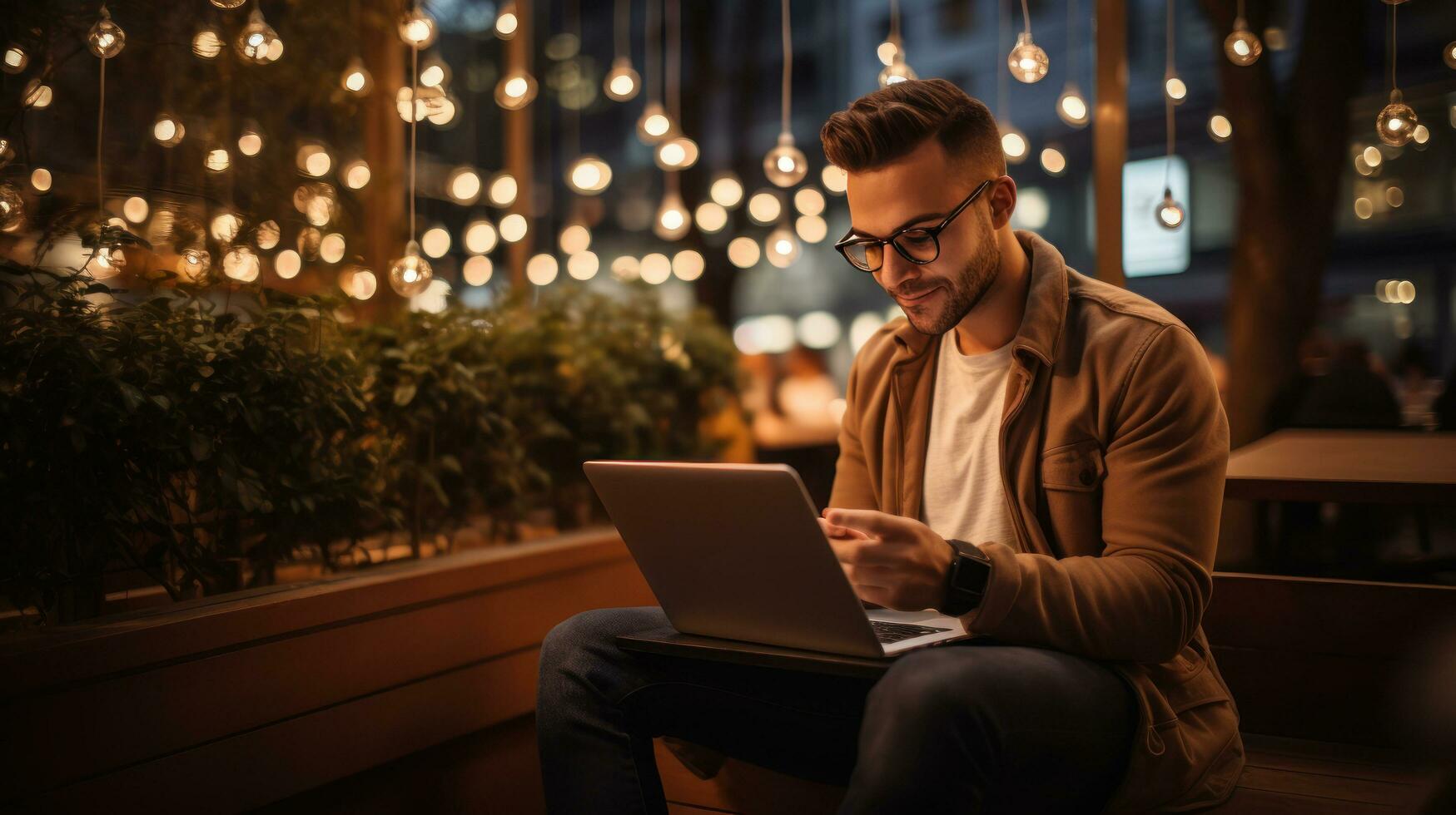 social medios de comunicación. hombre de influencia con teléfono y ordenador portátil foto