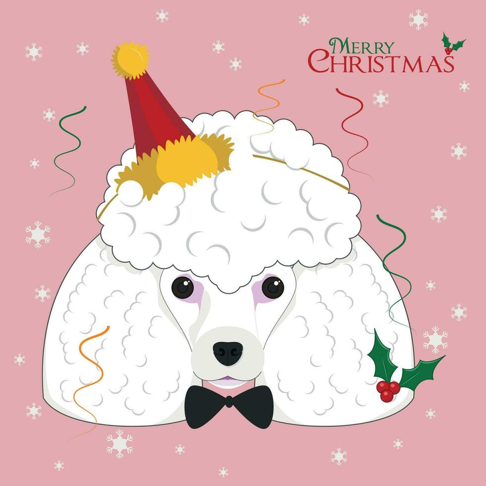 Christmas greeting card. Poodle dog wearing a party hat vector
