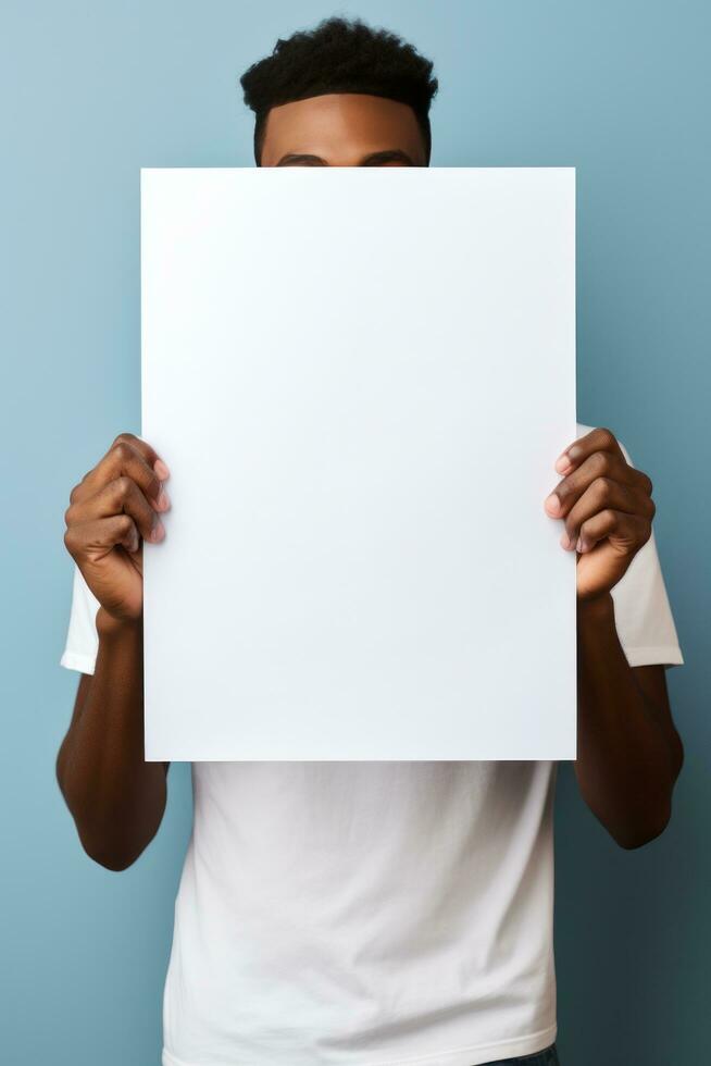 Content marketing. Hands holding a white empty paper photo