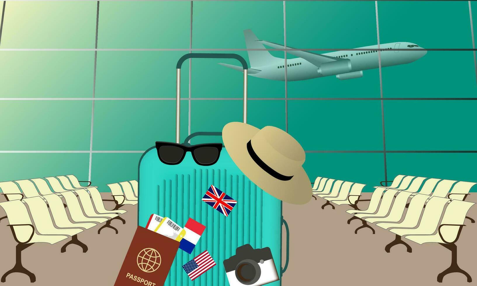 suitcase waiting room vector
