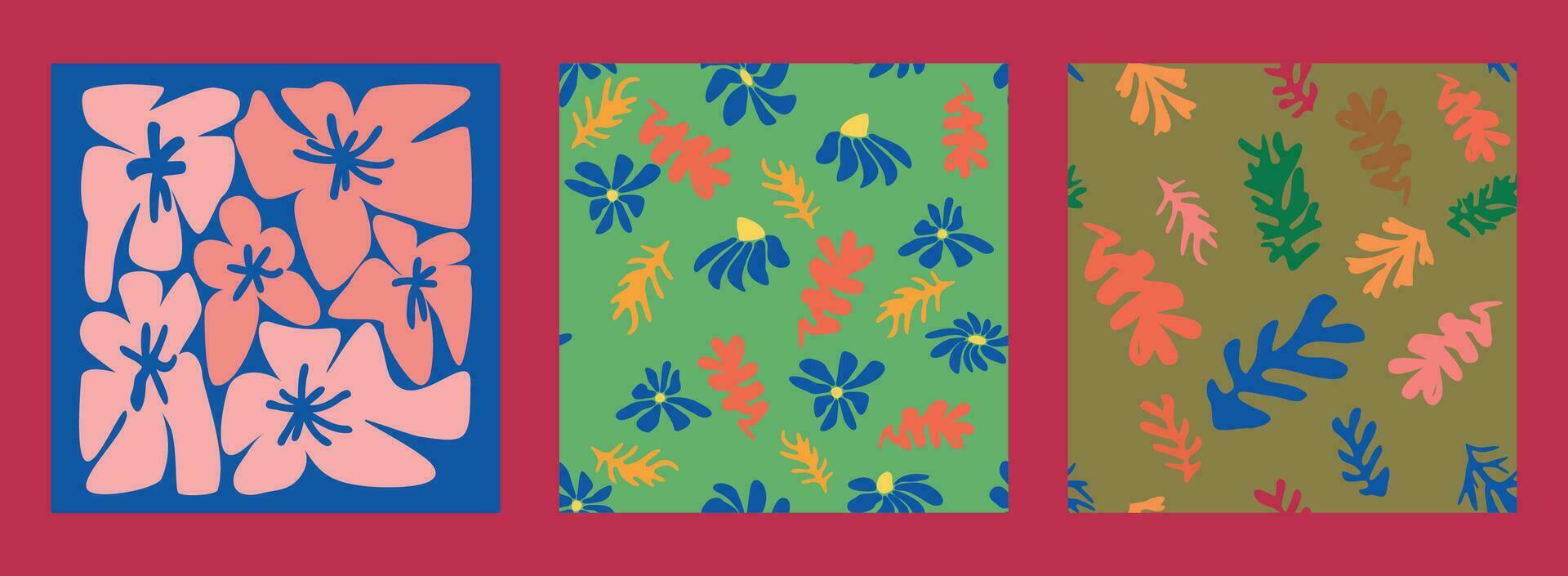 moderno de moda matisse flor mínimo estilo. conjunto de 3 matisse inspirado pared Arte carteles, folleto, volantes plantillas vector