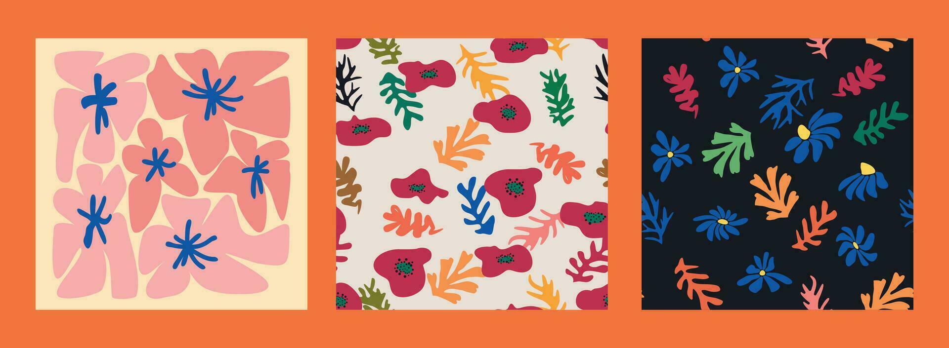 moderno de moda matisse flor mínimo estilo. conjunto de 3 matisse inspirado pared Arte carteles, folleto, volantes plantillas vector