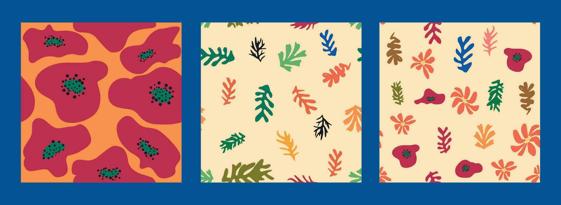 moderno de moda matisse flor mínimo estilo. conjunto de 3 matisse inspirado pared Arte carteles, folleto, volantes plantillas vector