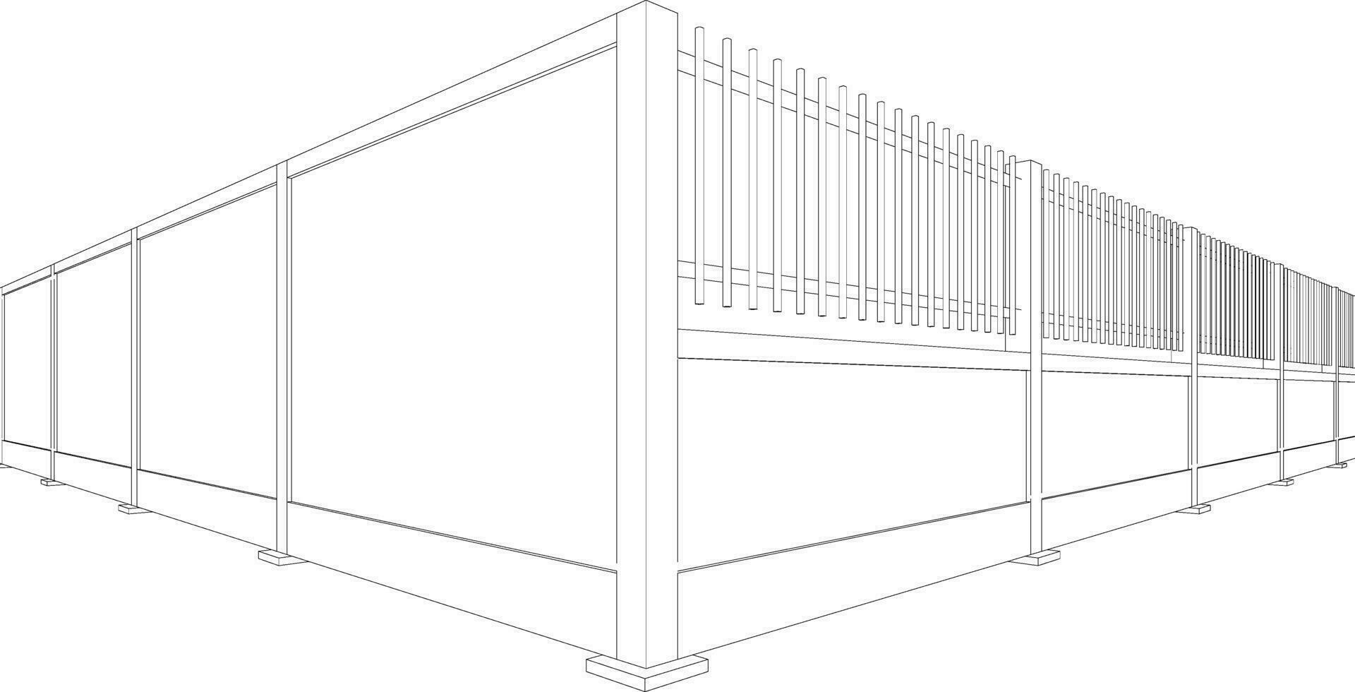 3D illustration of fence and wall vector