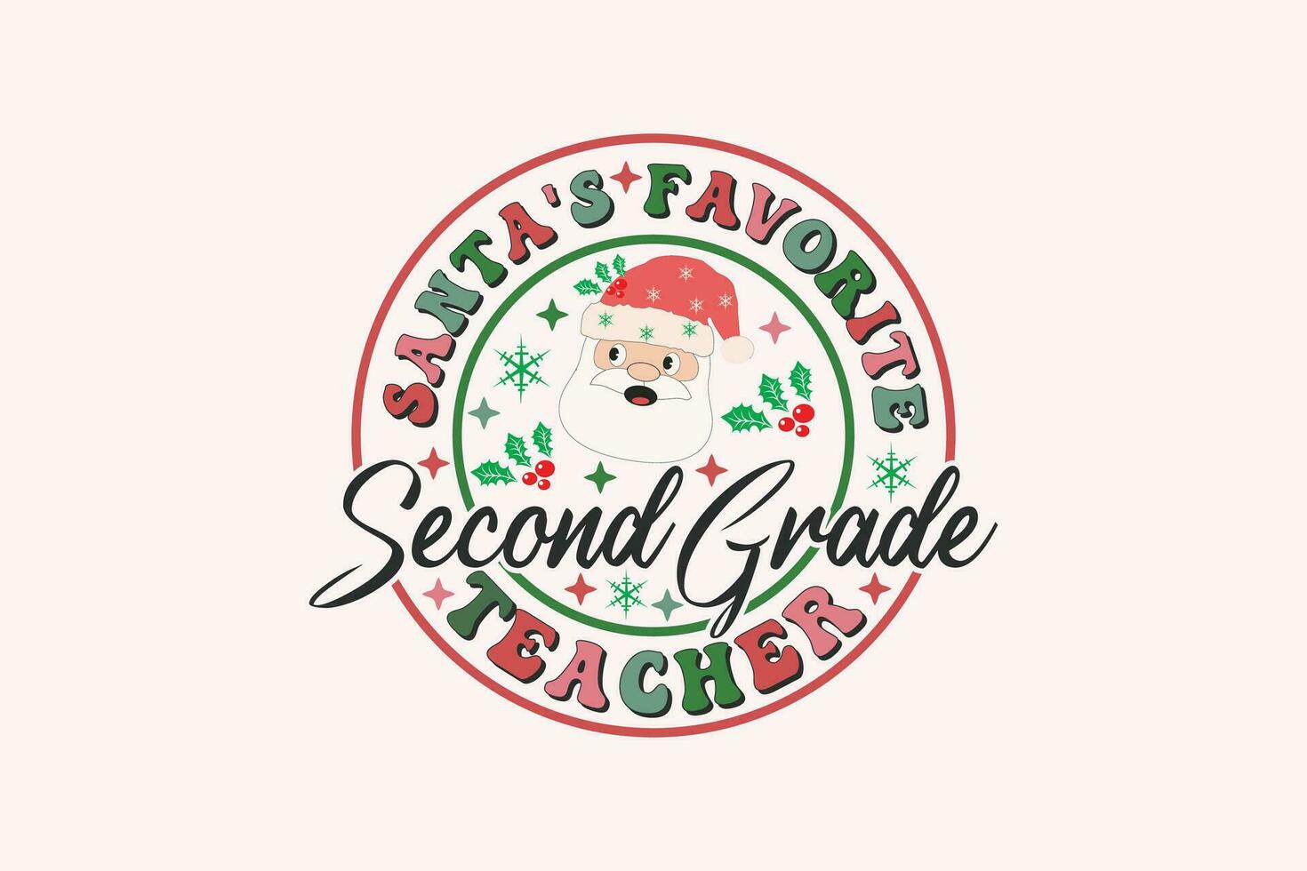 de santa favorito segundo grado profesor Navidad retro tipografía camiseta diseño vector