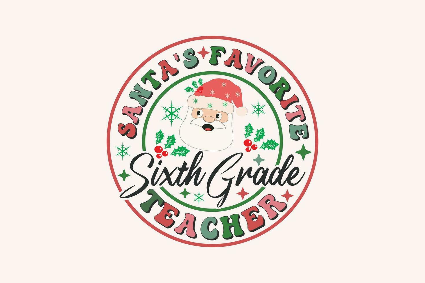 de santa favorito sexto grado profesor Navidad retro tipografía camiseta diseño vector