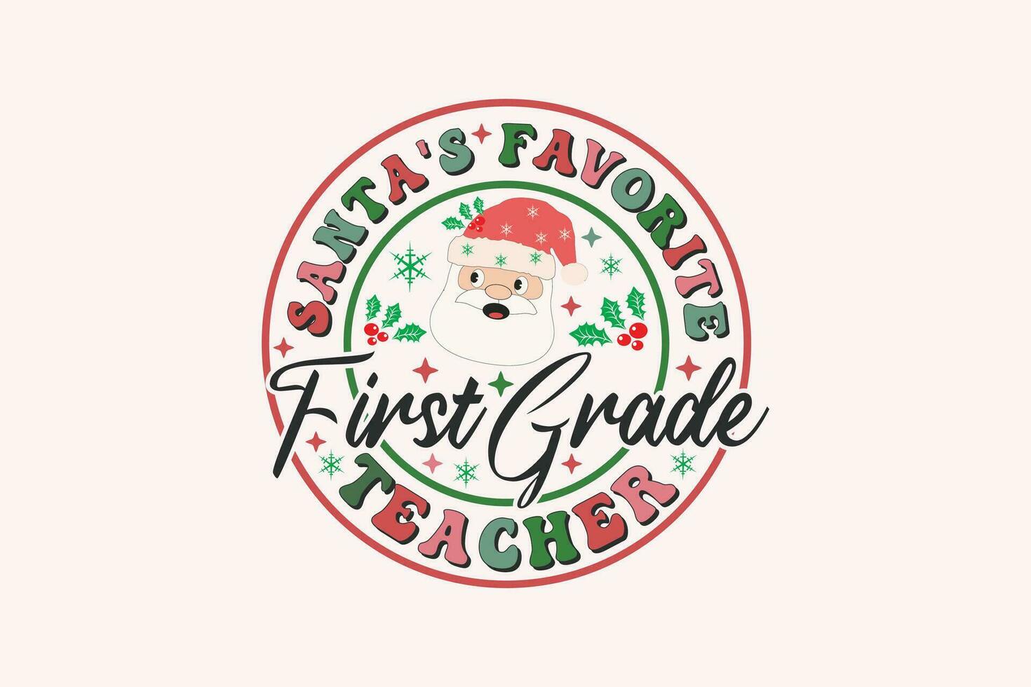 de santa favorito primero grado profesor Navidad retro tipografía camiseta diseño vector