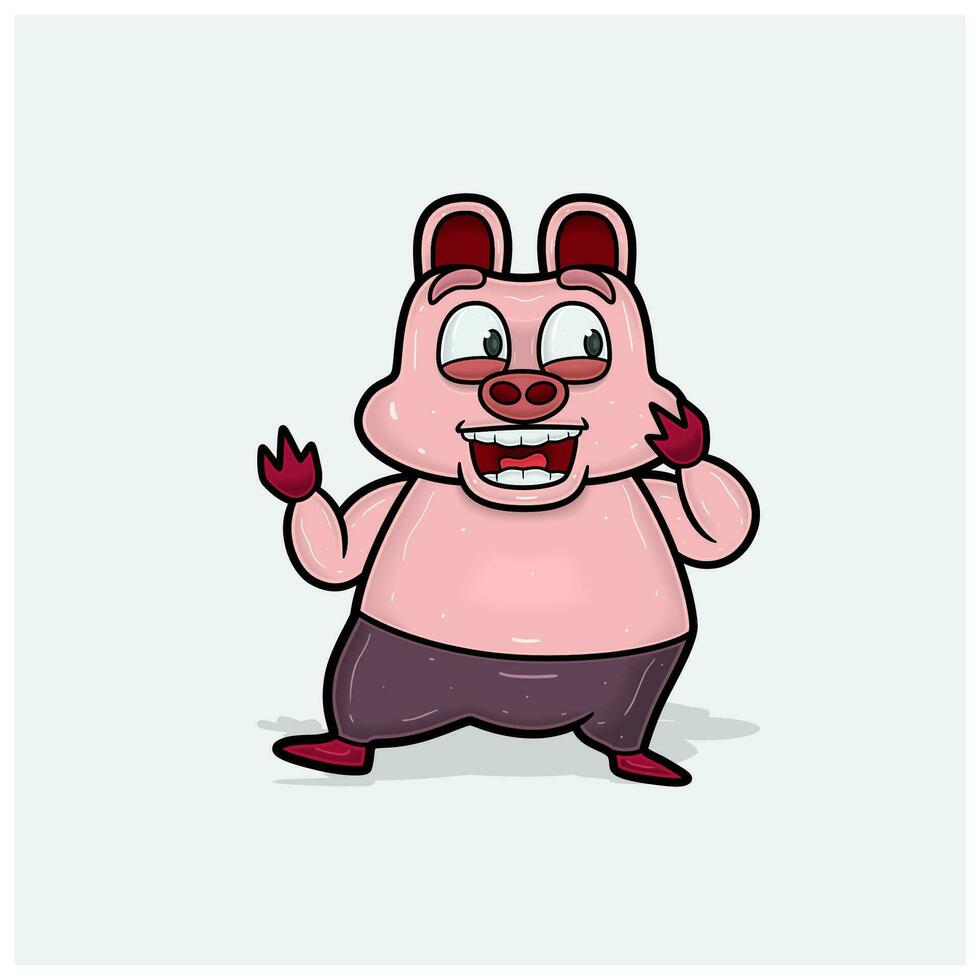 Pig Character Cartoon With Happy and Hungry. Vectors and Illustrations.