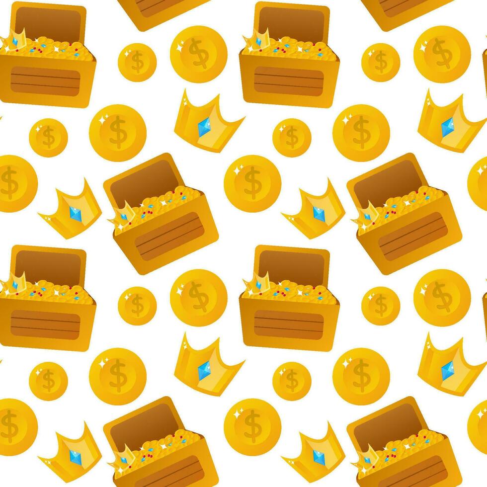 Gold coins seamless pattern. Treasure chest. Vector. vector