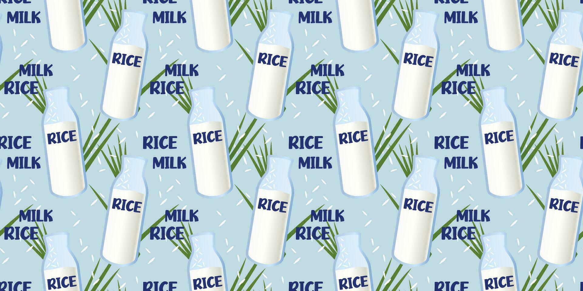 Rice milk seamless pattern. Plant-based milk. Vegan products. Vector. Perfect for various projects like textiles, paper crafts, and more. vector