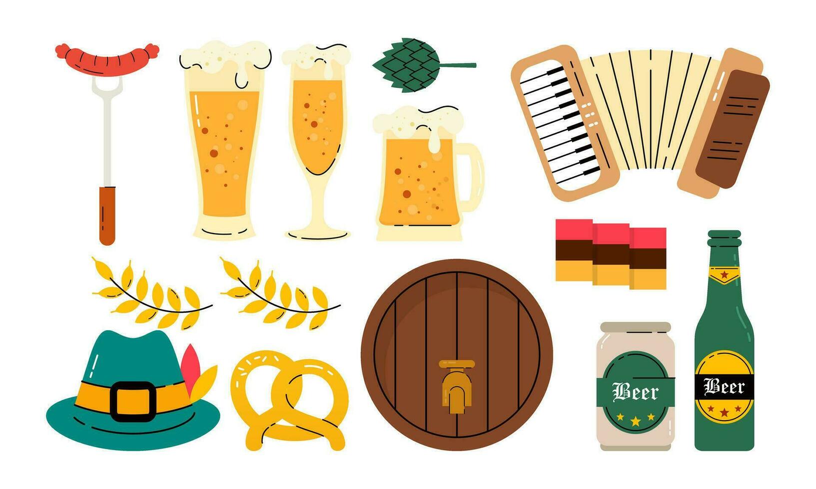 Element of Oktoberfest Beer Festival Flat Hand Drawn vector