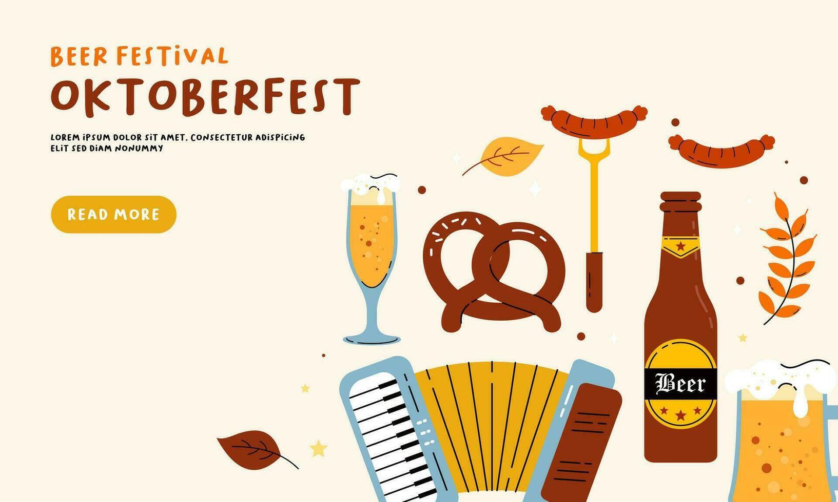 Oktoberfest Banner Background. Beer Festival Flat Hand Drawn Illustration vector