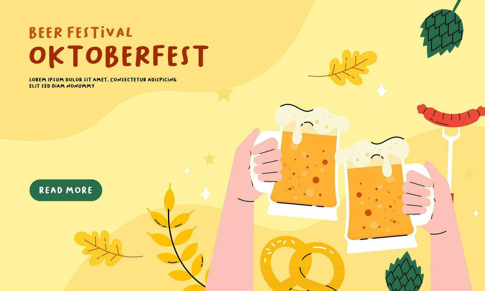 Oktoberfest Banner Background. Beer Festival Flat Hand Drawn Illustration vector