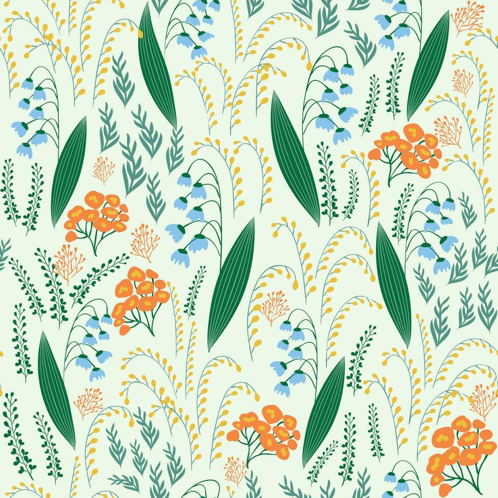 Spring seamless pattern with lily of the valley flowers. vector