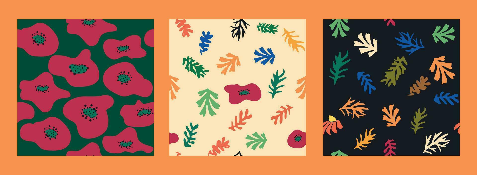 moderno de moda matisse flor mínimo estilo. conjunto de 3 matisse inspirado pared Arte carteles, folleto, volantes plantillas vector