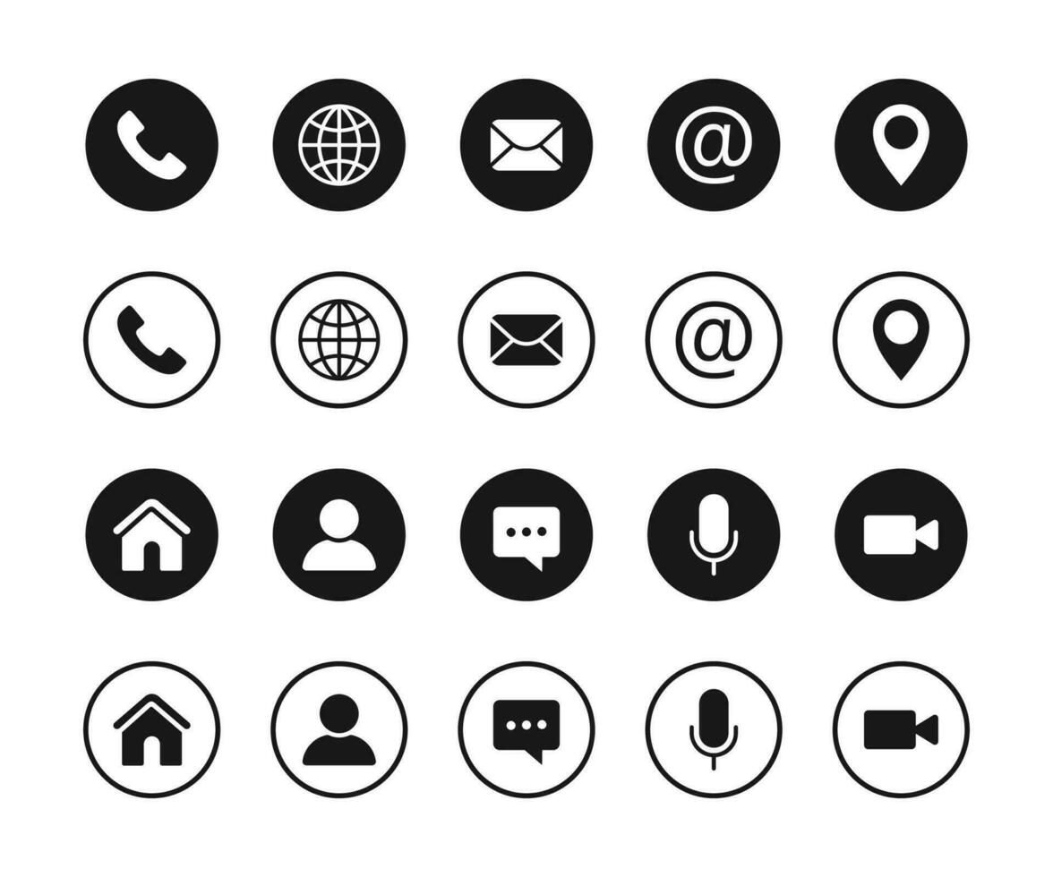Web contact and communication icon. Contact information icons. Linear and round. vector