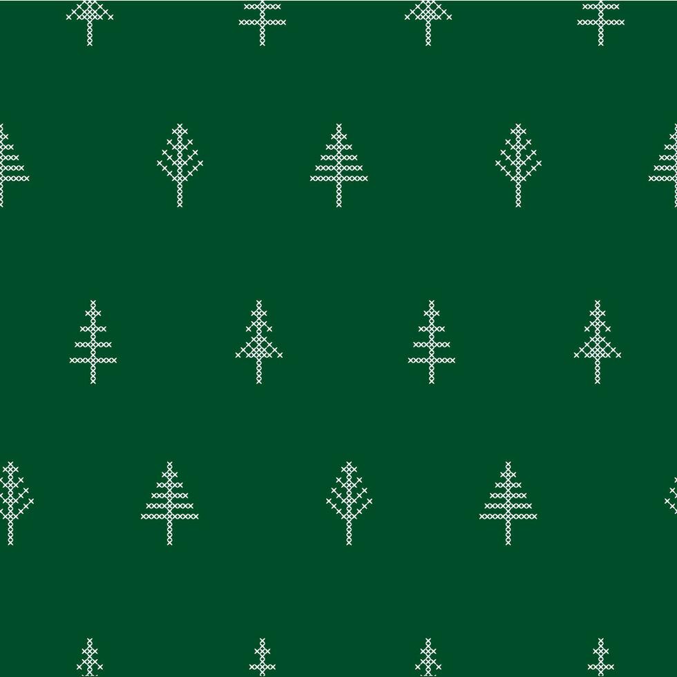 Seamless Pattern with Christmas tree in peasant folk rustic motif. cross stitch background with fir tree vector