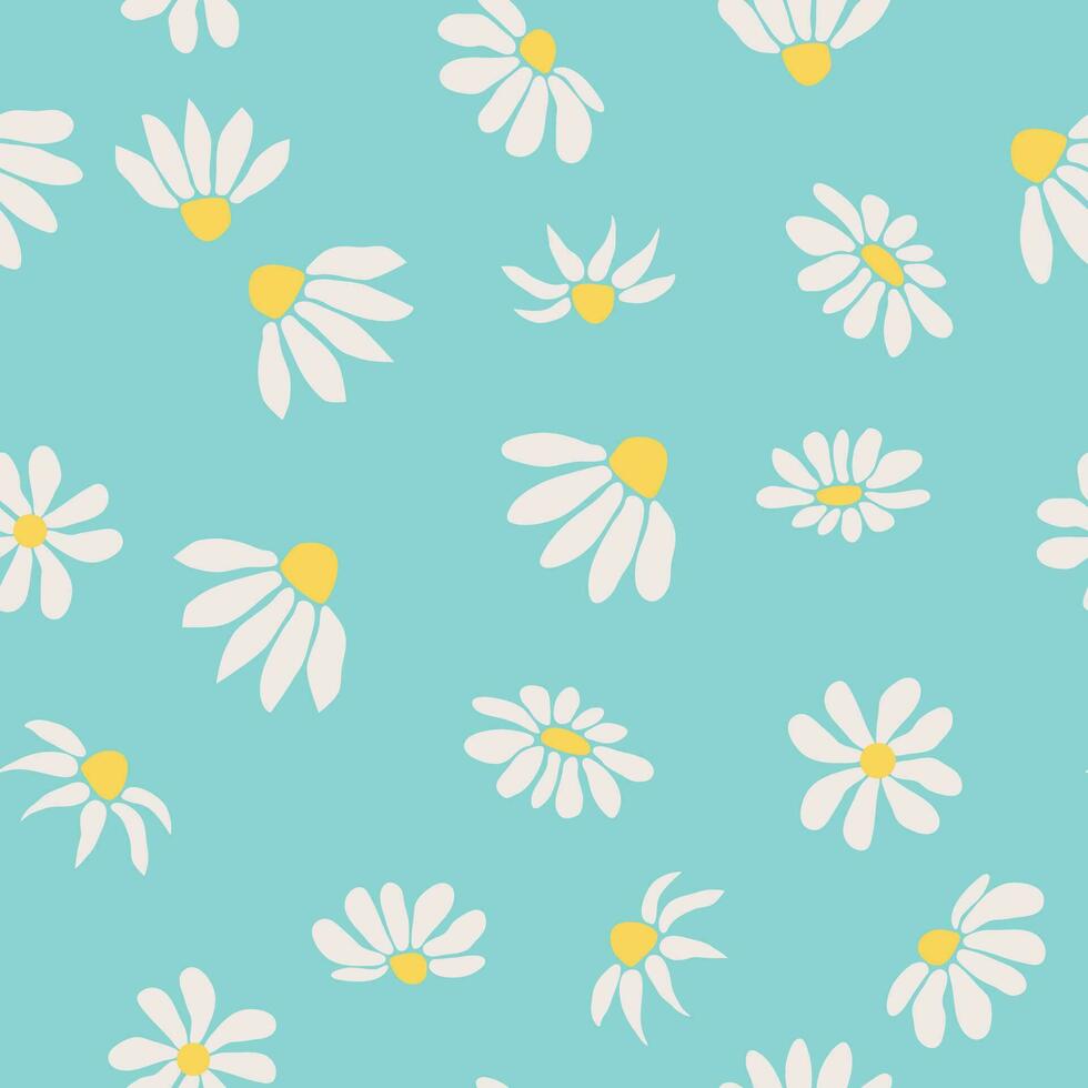 Boho Chamomile vintage seamless pattern. Hippie flower power retro textile print, groovy botanical wallpaper vector