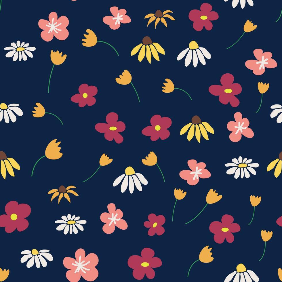 Floral vintage seamless pattern. Hippie flower power retro textile print. Groovy botanical wallpaper vector