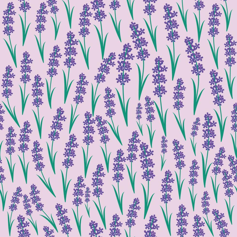 botánico sin costura impresión con varios floral elementos. azul campos de lavanda y manzanilla. modelo con miniatura flores, Clásico textil vector