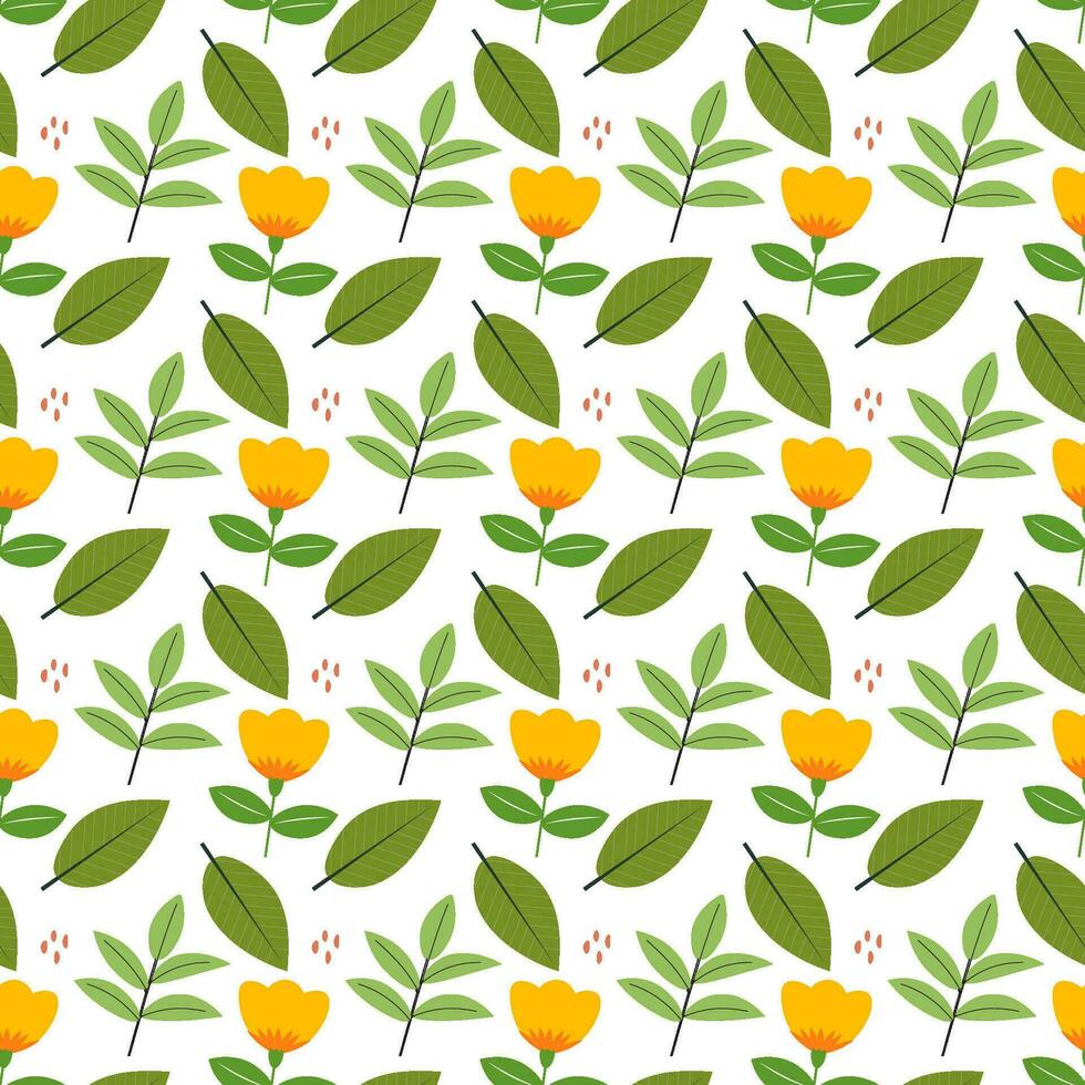 Repeat pattern leaf and flower flat illustration vector