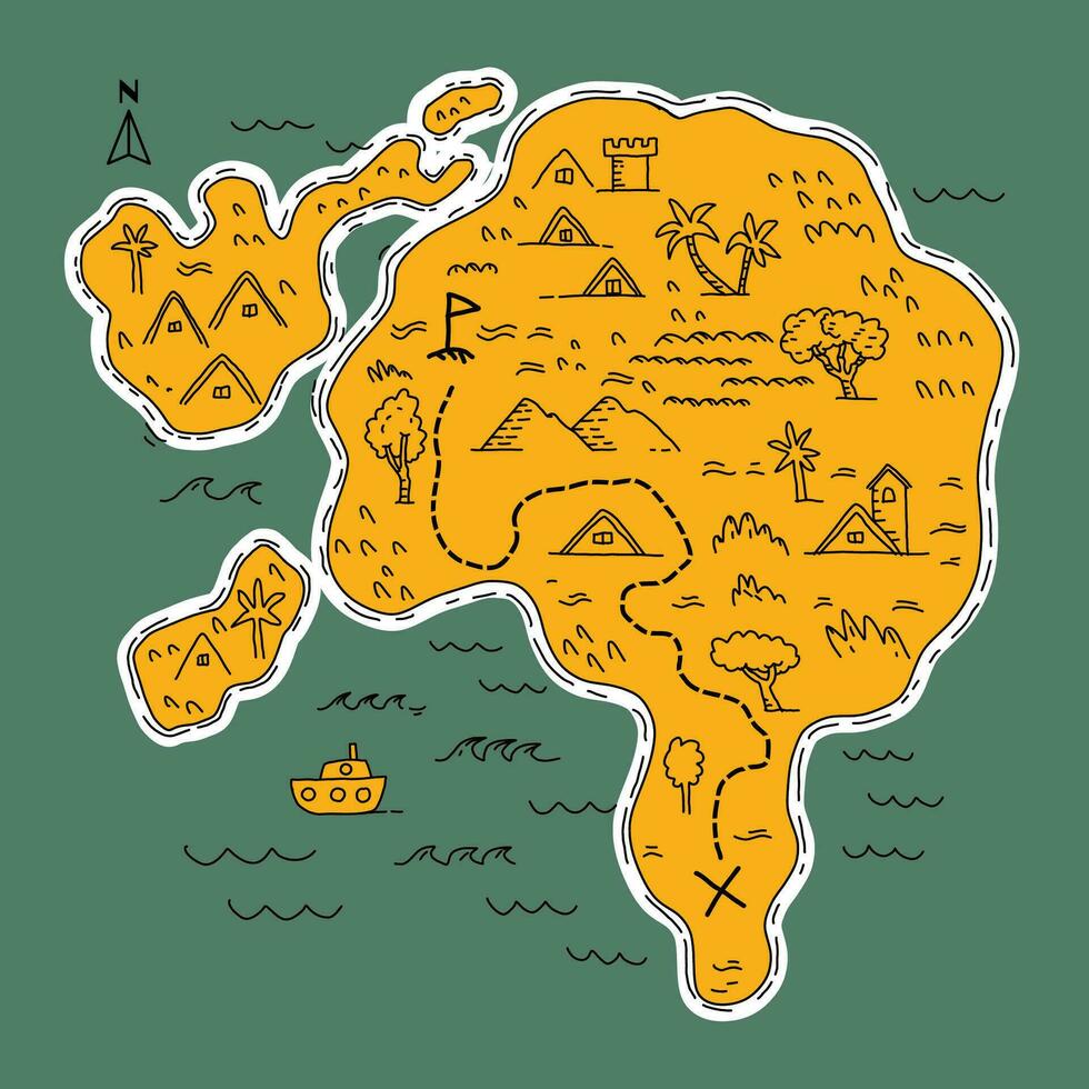 Treasure Drawing Map, sea and islands vector