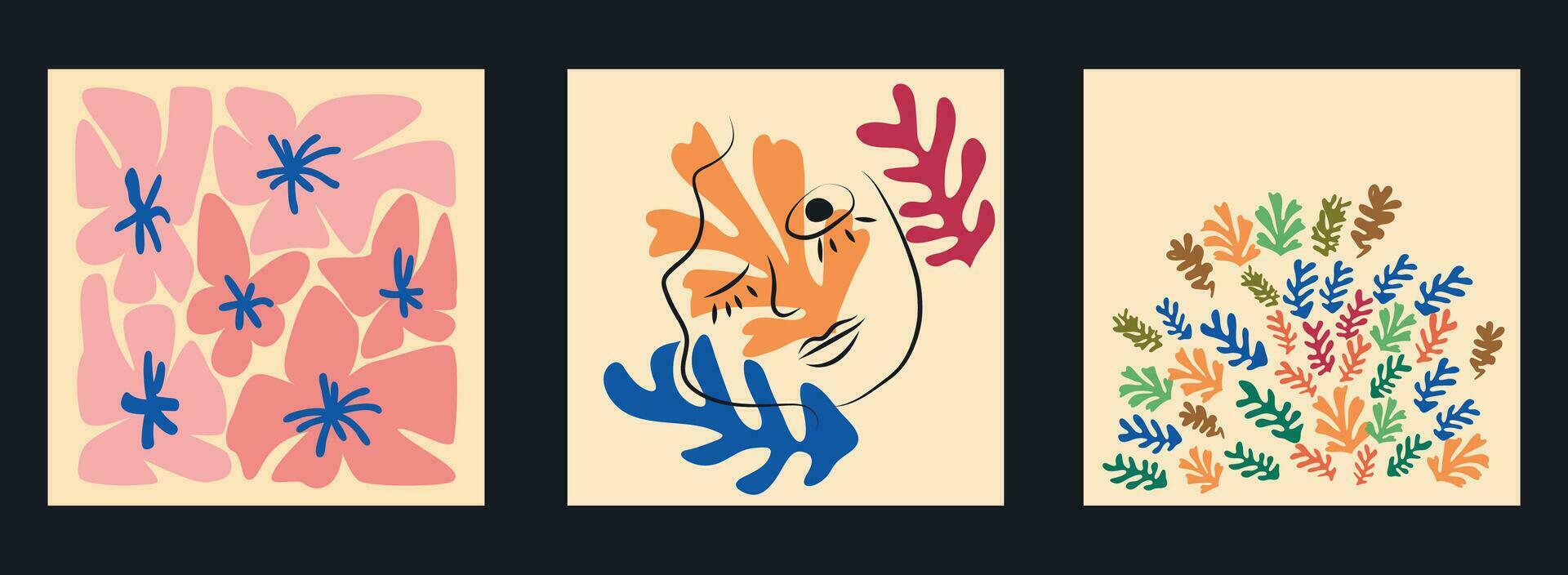 Matisse-inspired female figures in different poses with flowers in a minimalist style vector