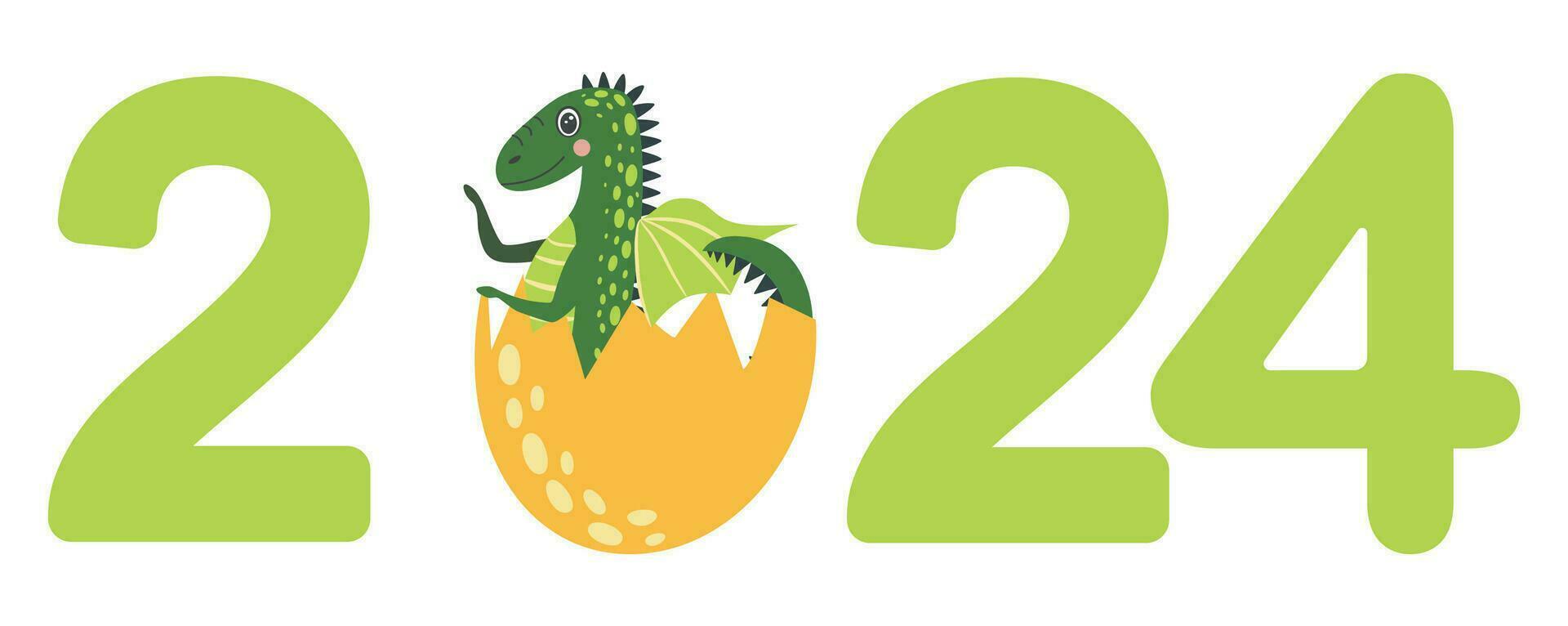 Year of the Dragon 2024, Chinese calendar. Cute dragons and inscription 2024 vector