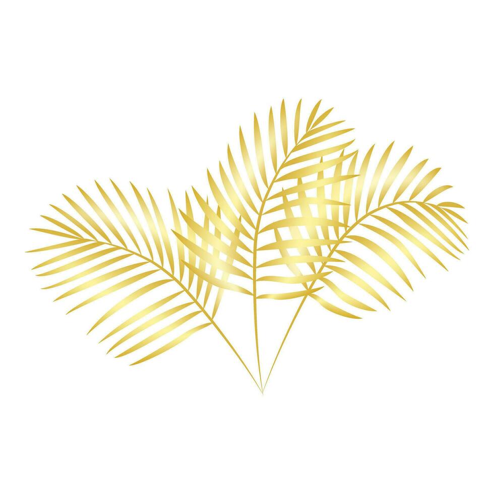 A vector illustration with elegant golden ferns. Golden tropical palm leaf. For packaging cosmetics, perfumes, postcards, invitation to the wedding, covers, tourism, patch printing, home decor.