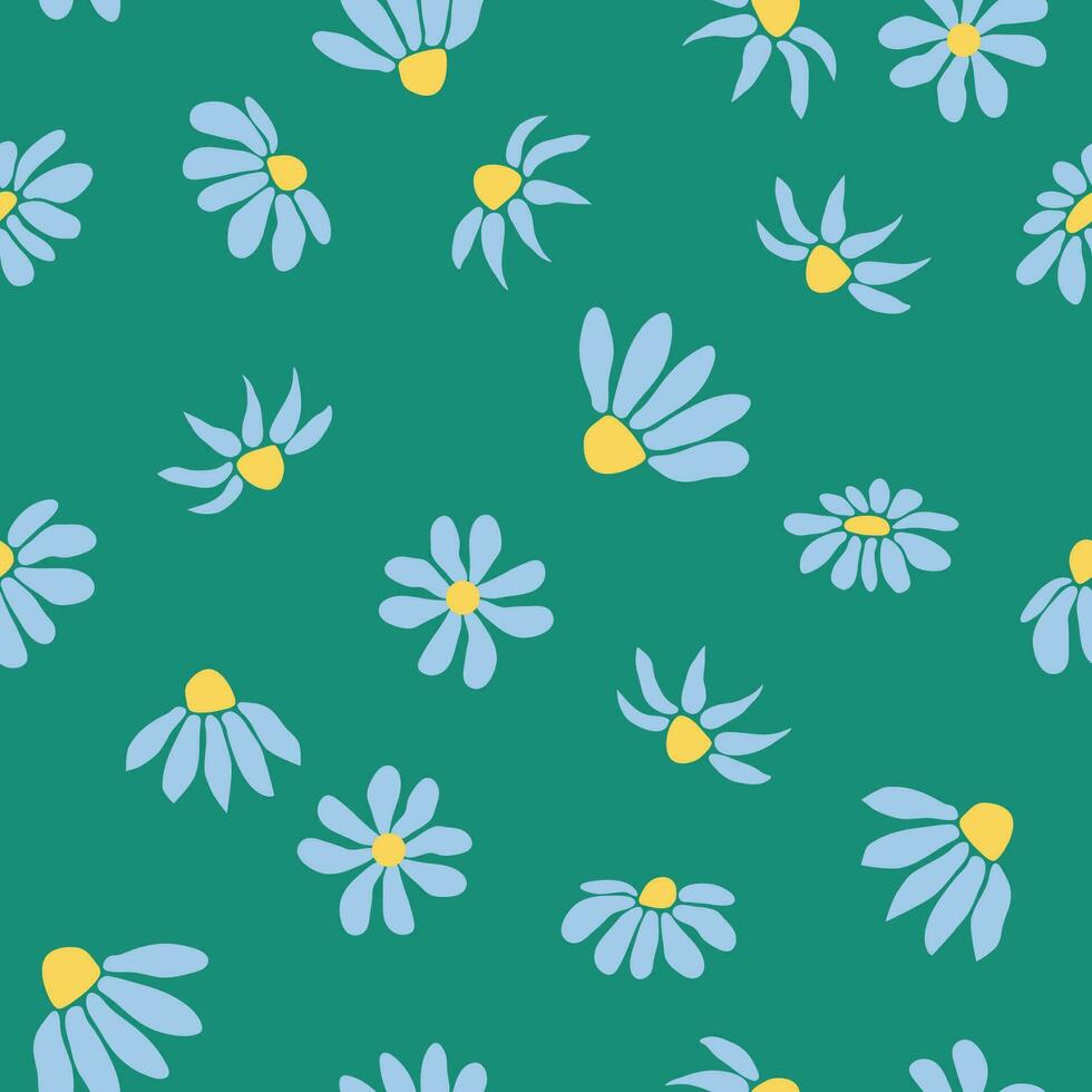 Boho Chamomile vintage seamless pattern. Hippie flower power retro textile print, groovy botanical wallpaper vector