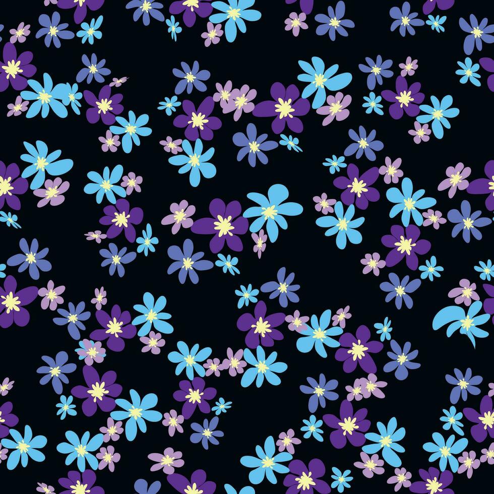 Floral seamless pattern with titian, lavender, blue, purple chamomile flower and leaves on pastel background vector