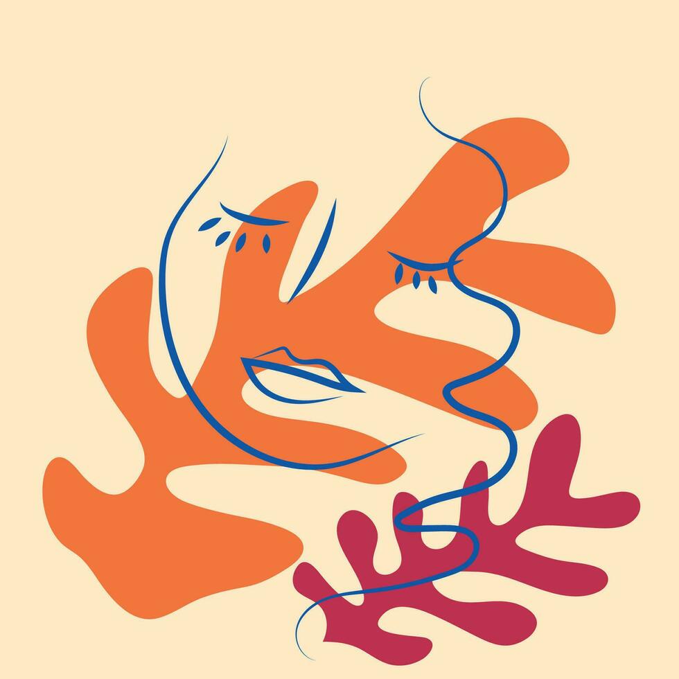 Matisse-inspired female figures in different poses with flowers in a minimalist style vector