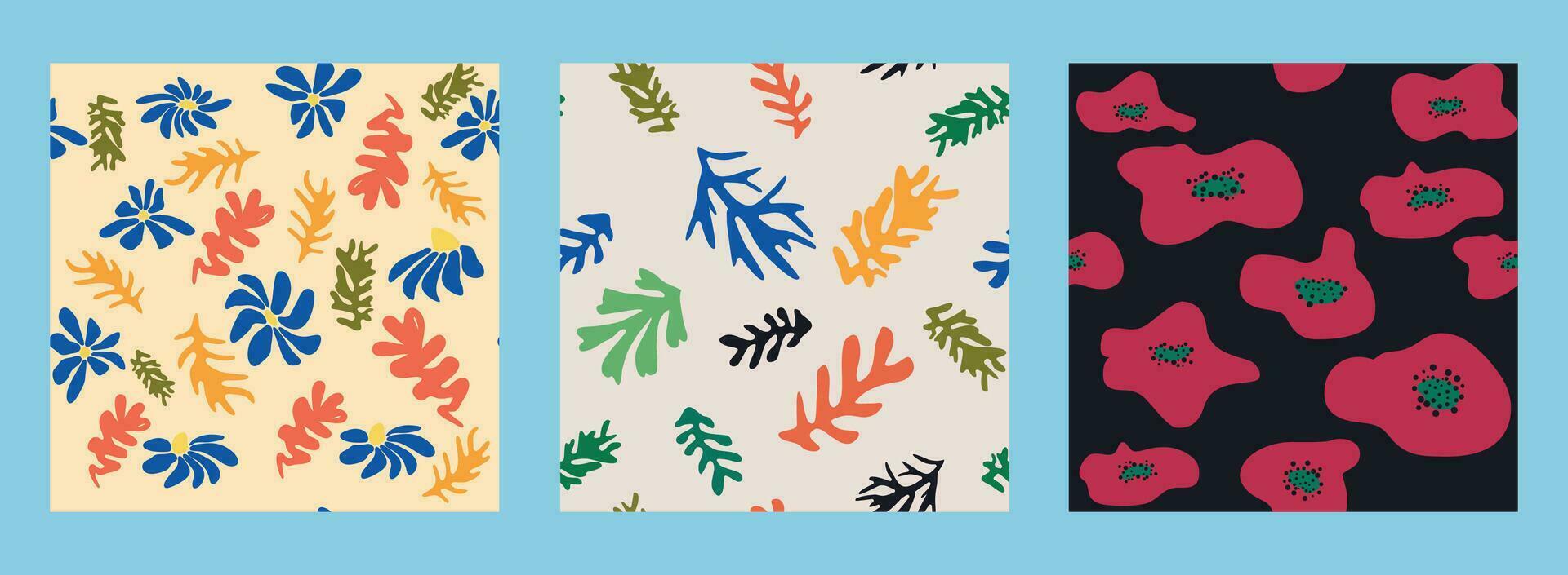 moderno de moda matisse flor mínimo estilo. conjunto de 3 matisse inspirado pared Arte carteles, folleto, volantes plantillas vector