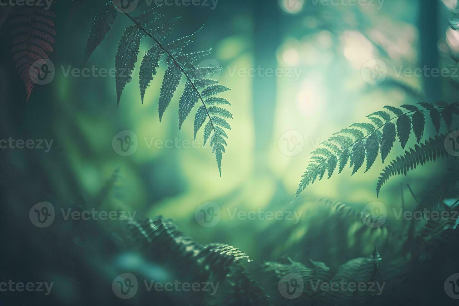 Fern plant in fairy forest. Neural network AI generated photo