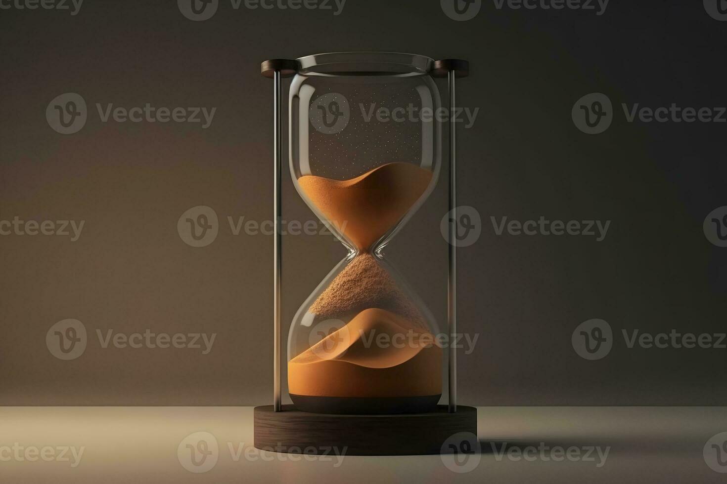 Sand running through the bulbs of an hourglass measuring the passing time in a countdown to a deadline. Neural network AI generated photo