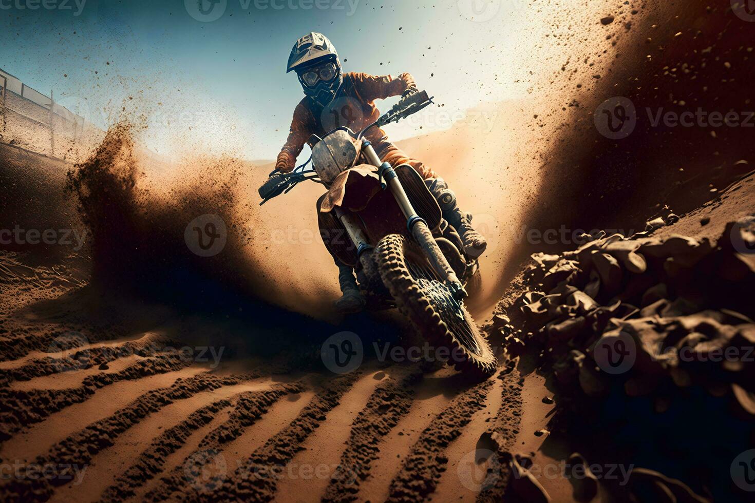 Rider on a ktm bike in the desert. Neural network AI generated photo