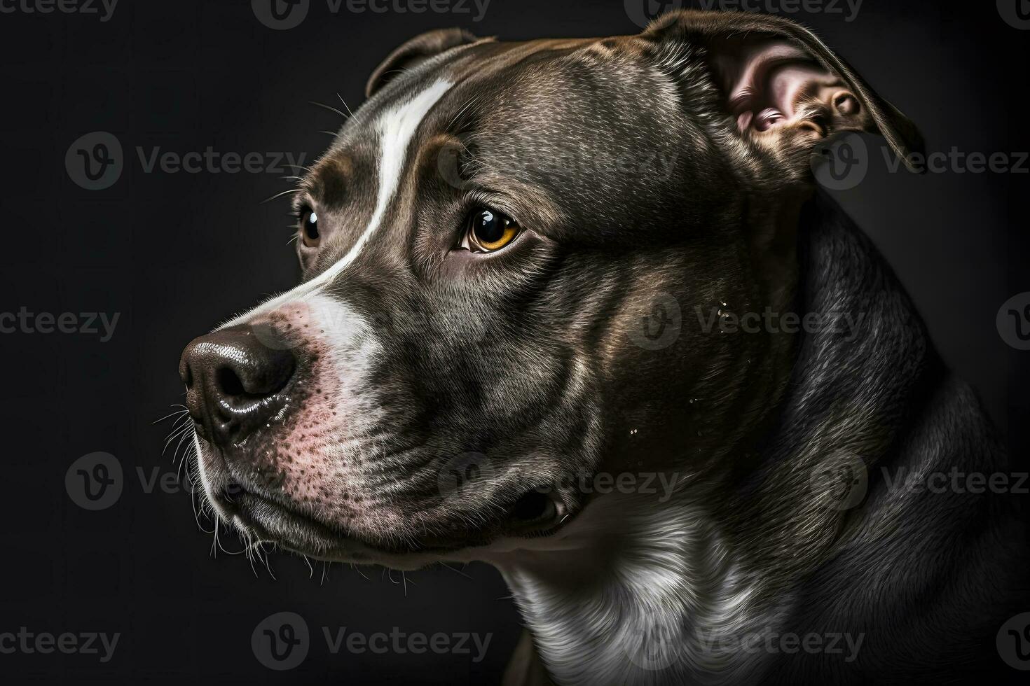 Pitbull dog portrait on black background. Neural network AI generated photo